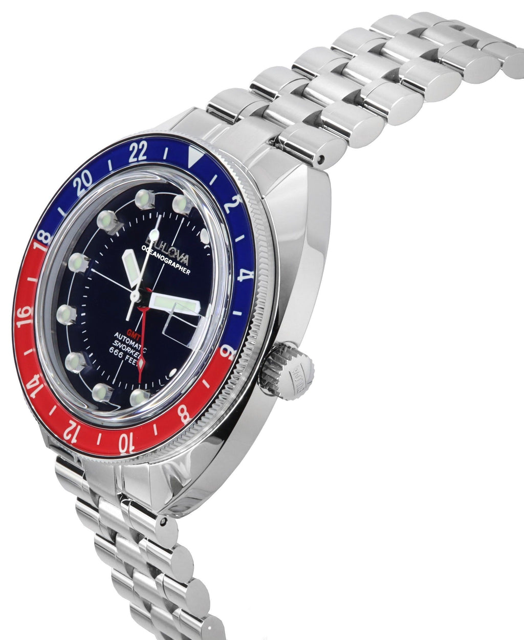 Bulova Oceanographer GMT Stainless Steel Blue Dial Automatic Diver's 96B405 200M Men's Watch