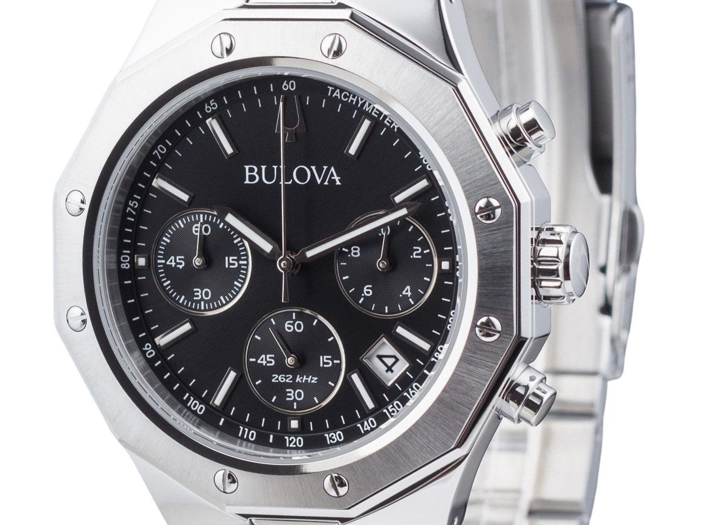 Bulova Classic Precisionist Octagon Chronograph Stainless Steel Black Dial Quartz 96B410 100M Men's Watch