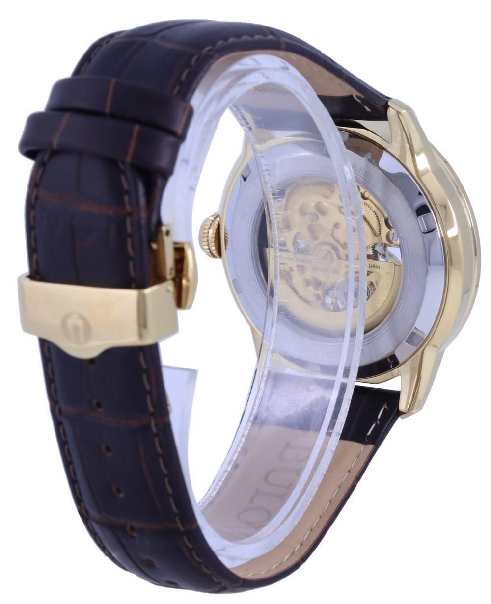 Bulova Classic Sutton Skeleton White Dial Leather Strap Automatic 97A138 Men's Watch