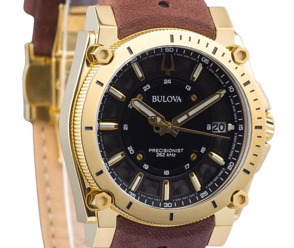 Bulova Icon Precisionist Leather Strap Black Dial Quartz 97B216 100M Men's Watch