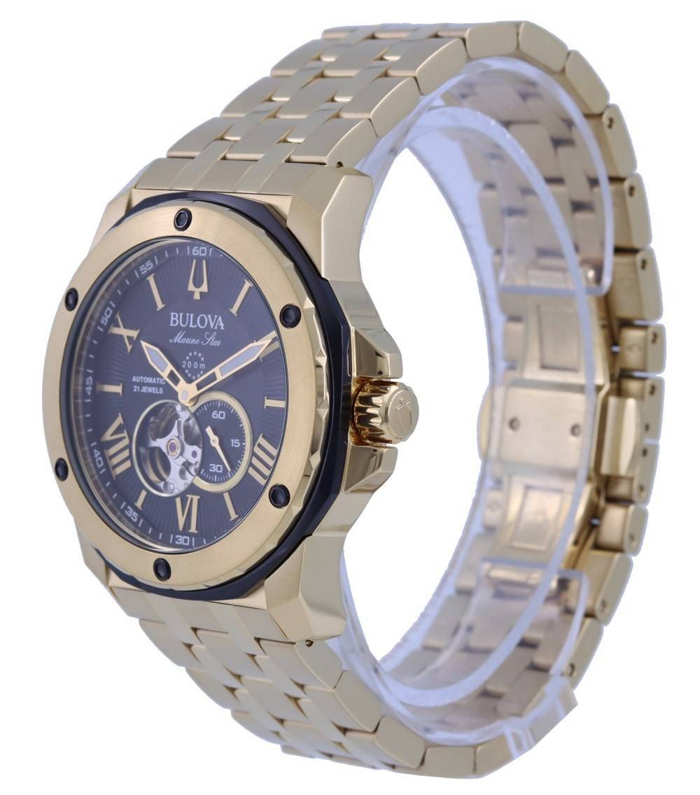 Bulova Marine Star Open Heart Black Dial Automatic Diver's 98A273 200M Men's Watch