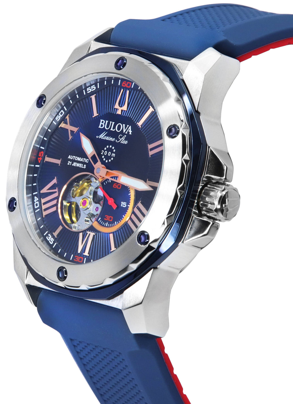 Bulova Marine Star Open Heart Blue Dial Automatic Diver's 98A282 200M Men's Watch