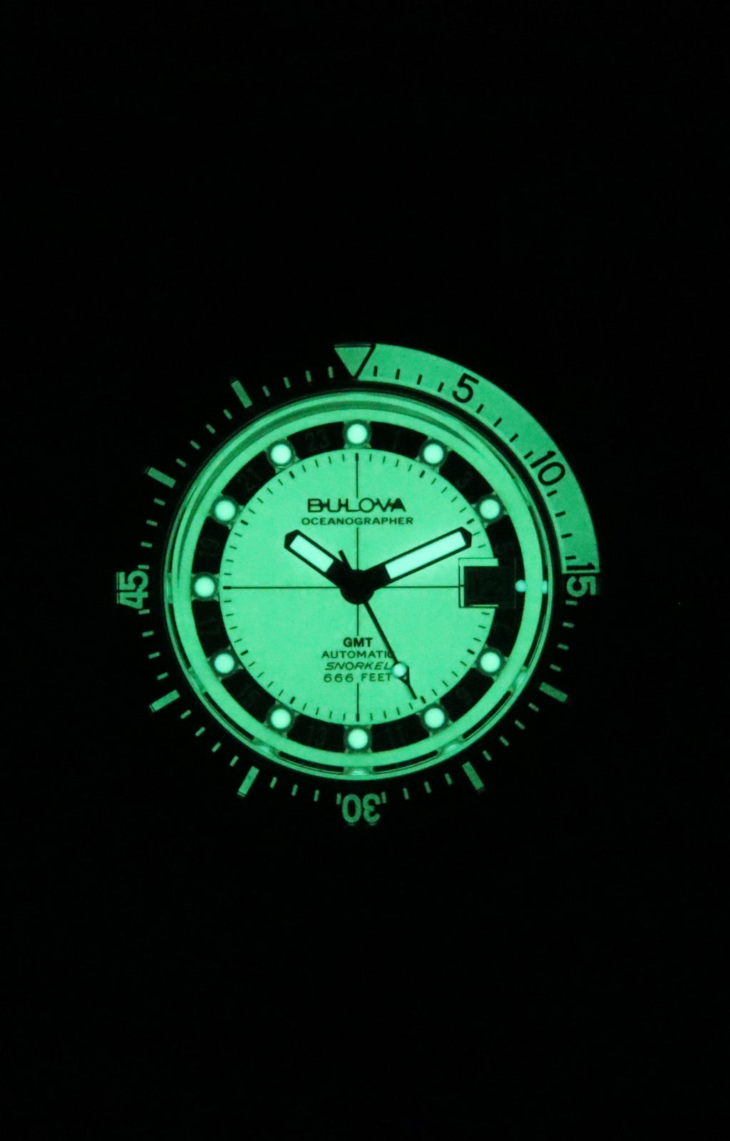 Bulova Oceanographer GMT PU Strap Full Lume White Dial Automatic Devil Diver's 98B407 200M Men's Watch