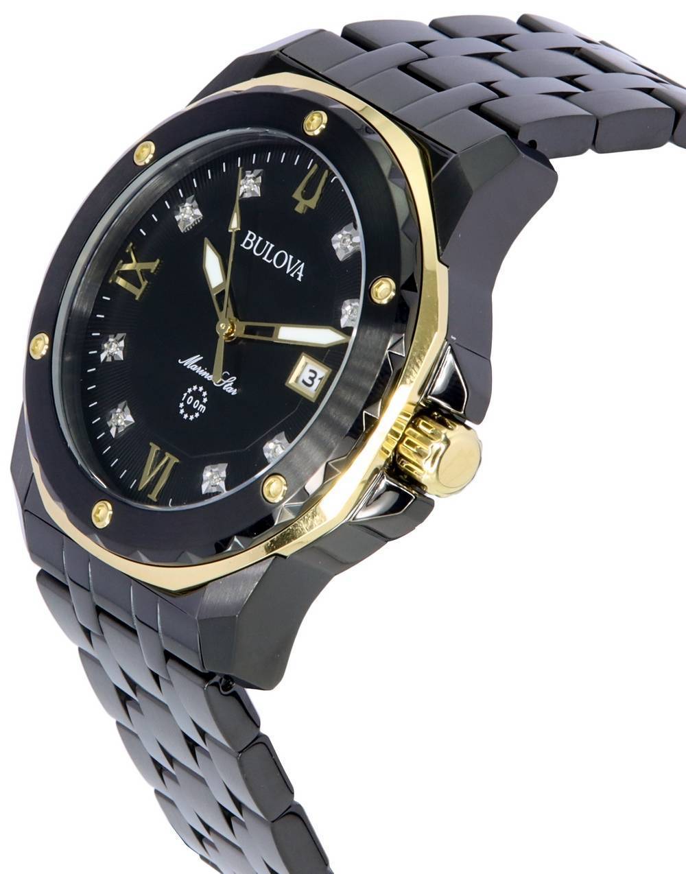 Bulova Marine Star Diamond Accents Black Dial Quartz 98D176 100M Men's Watch