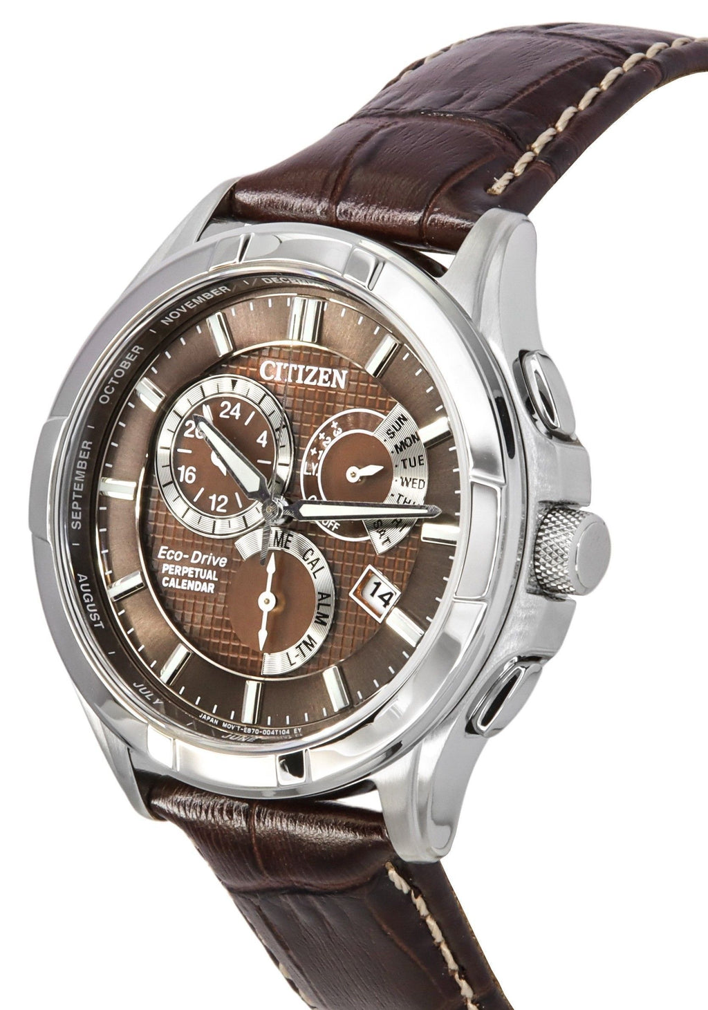 Citizen Eco-Drive Perpetual GMT Leather Strap Brown Dial BL8160-07X 100M Men's Watch