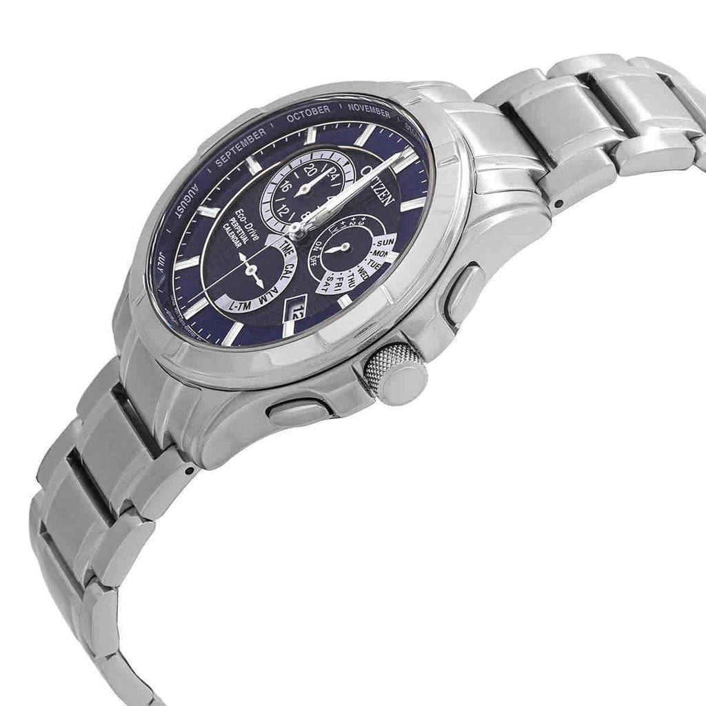 Citizen Eco-Drive Perpetual Calendar GMT Stainless Steel Blue Dial BL8160-58L 100M Men's Watch