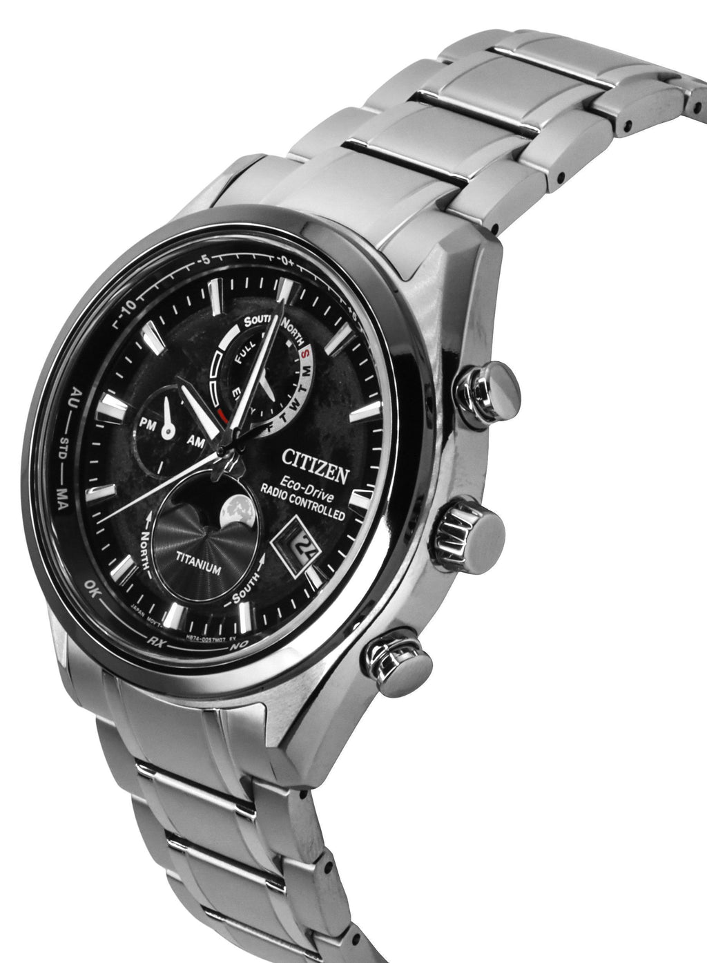 Citizen Tsuki-Yomi Radio Controlled Moon Phase Super Titanium Black Dial Eco-Drive BY1018-80E 100M Men's Watch