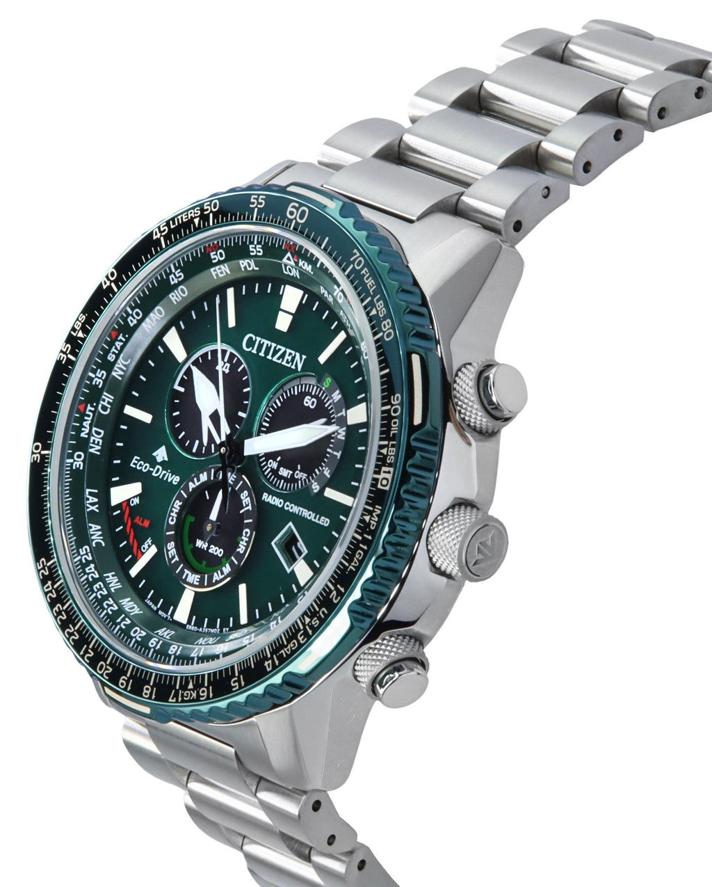 Citizen Promaster Sky A-T Radio Controlled Chronograph Green Dial Eco-Drive CB5004-59W 200M Men's Pilot Watch
