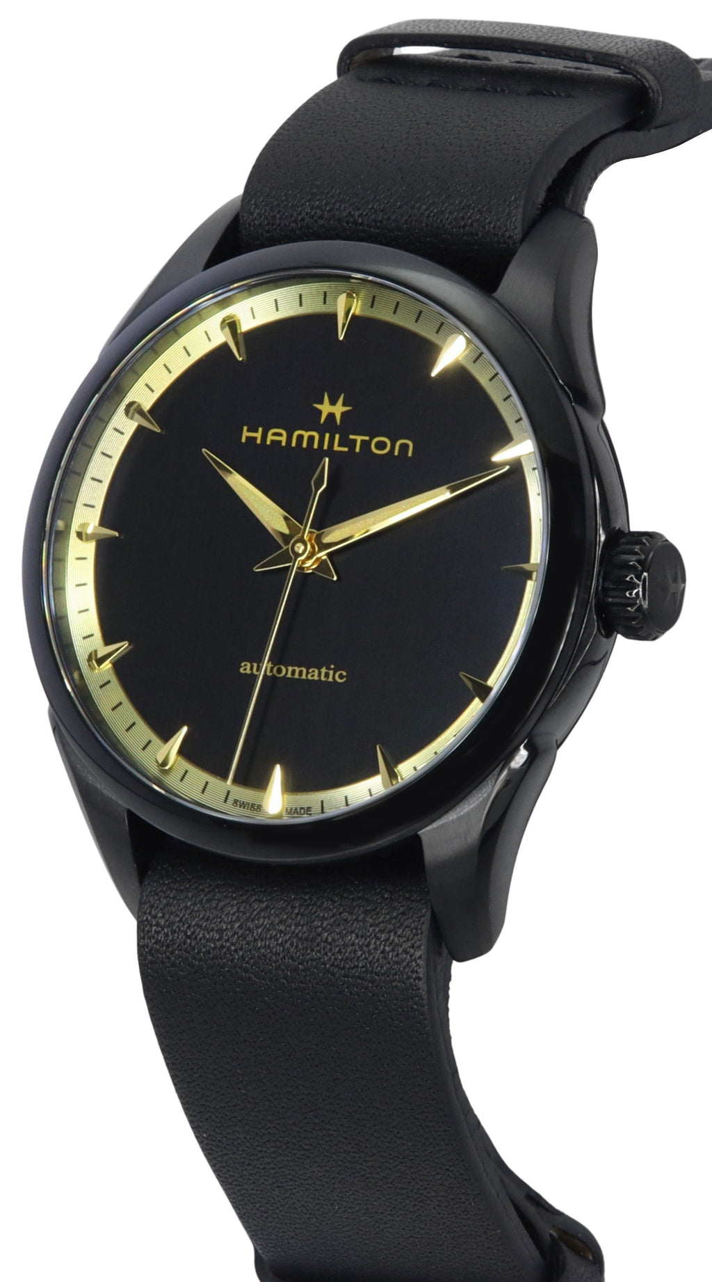 Hamilton Jazzmaster Leather Strap Black Dial Automatic H32255730 Unisex Watch