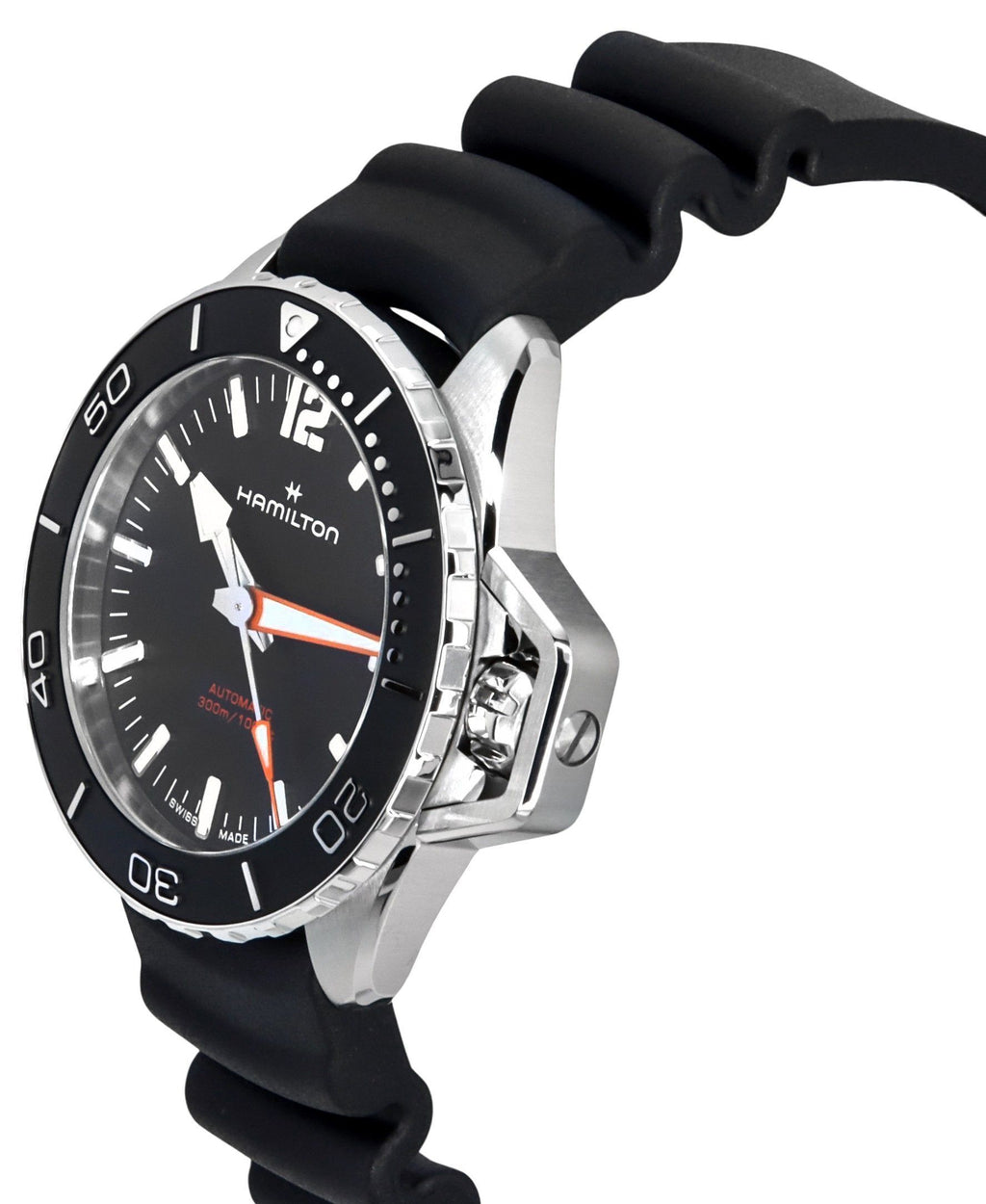 Hamilton Khaki Navy Frogman Rubber Strap Black Dial Automatic Diver's H77455330 300M Men's Watch