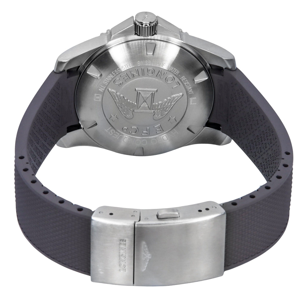 Longines Hydroconquest Rubber Strap Sunray Grey Dial Automatic Diver's L3.781.4.76.9 300M Men's Watch