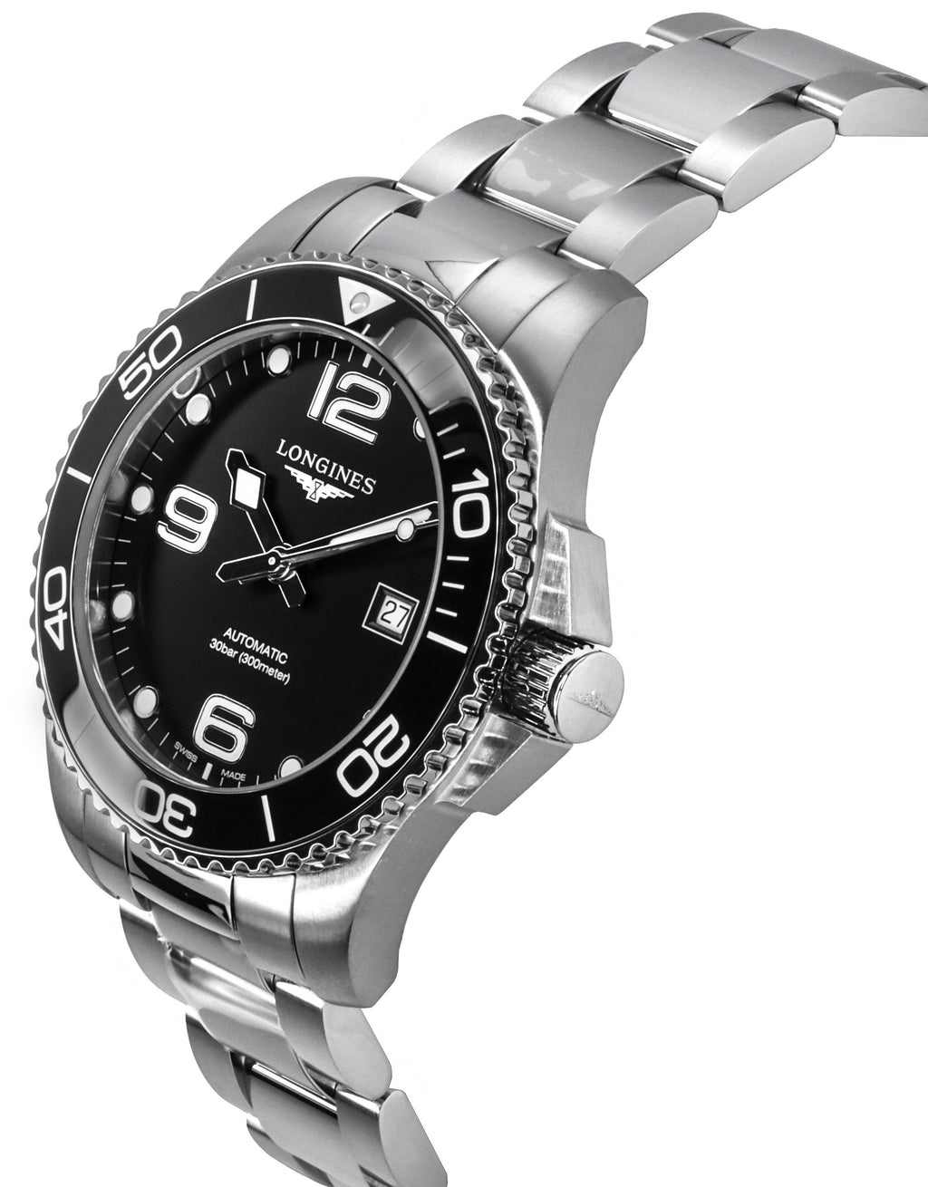 Longines Hydroconquest Stainless Steel Sunray Black Dial Automatic Diver's L3.782.4.56.6 300M Men's Watch