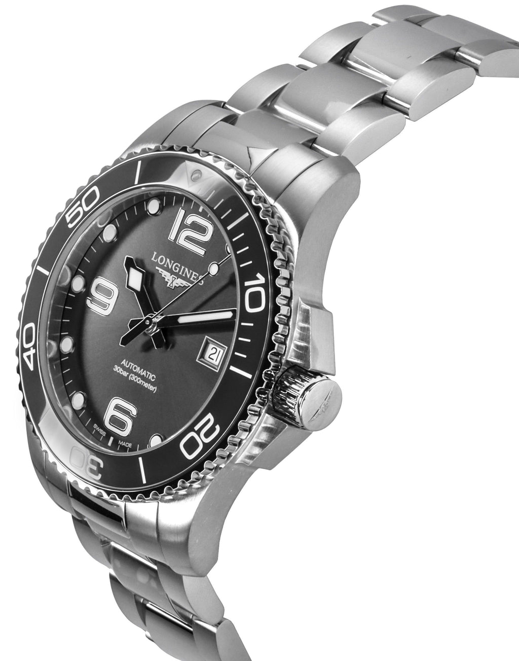 Longines Hydroconquest Stainless Steel Sunray Grey Dial Automatic Diver's L3.782.4.76.6 300M Men's Watch