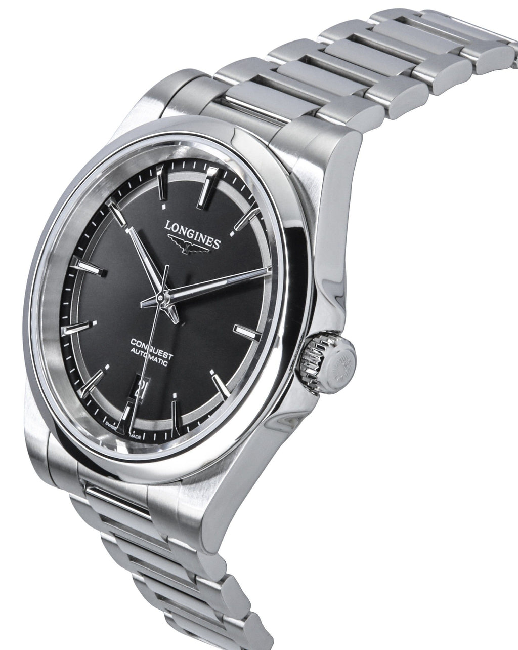 Longines Conquest Stainless Steel Sunray Black Dial Automatic L3.830.4.52.6 100M Men's Watch