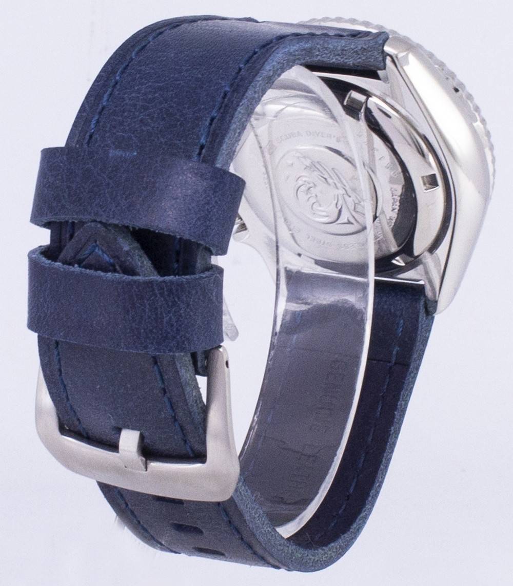 Seiko Automatic SKX009J1-var-LS13 Diver's 200M Dark Blue Leather Strap Men's Watch