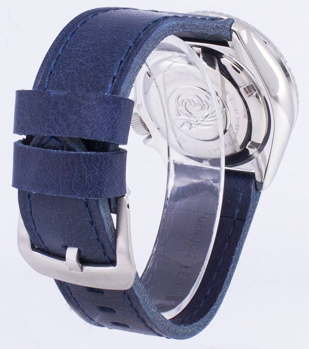 Seiko Automatic SKX009K1-var-LS13 Diver's 200M Dark Blue Leather Strap Men's Watch