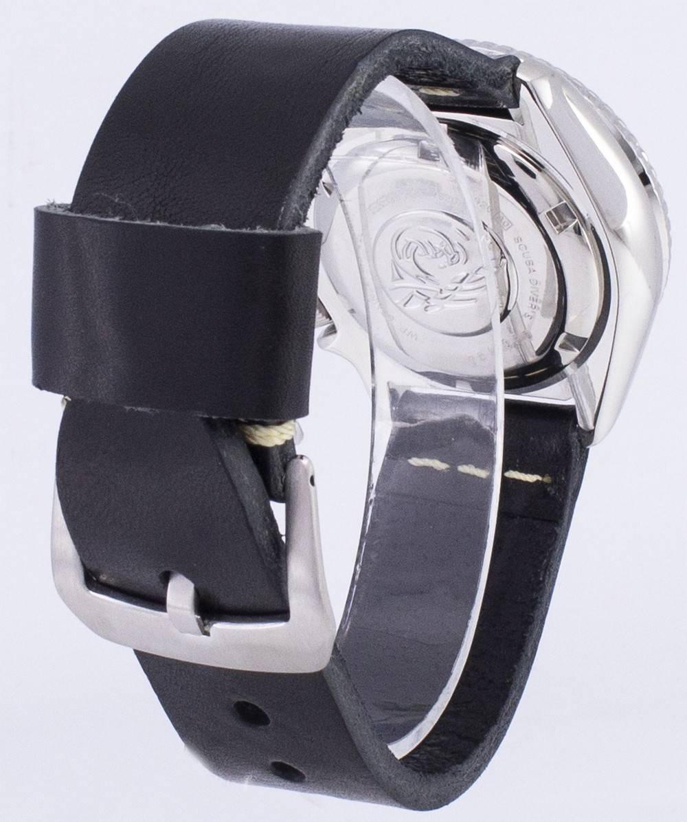 Seiko Automatic SKX009K1-var-LS14 Diver's 200M Black Leather Strap Men's Watch