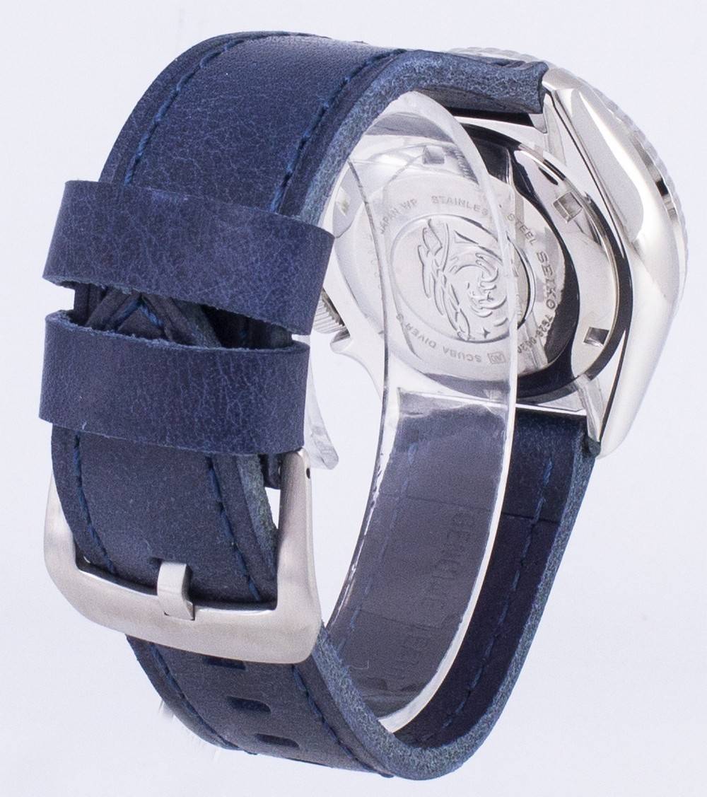 Seiko Automatic SKX011J1-var-LS13 Diver's 200M Dark Blue Leather Strap Men's Watch