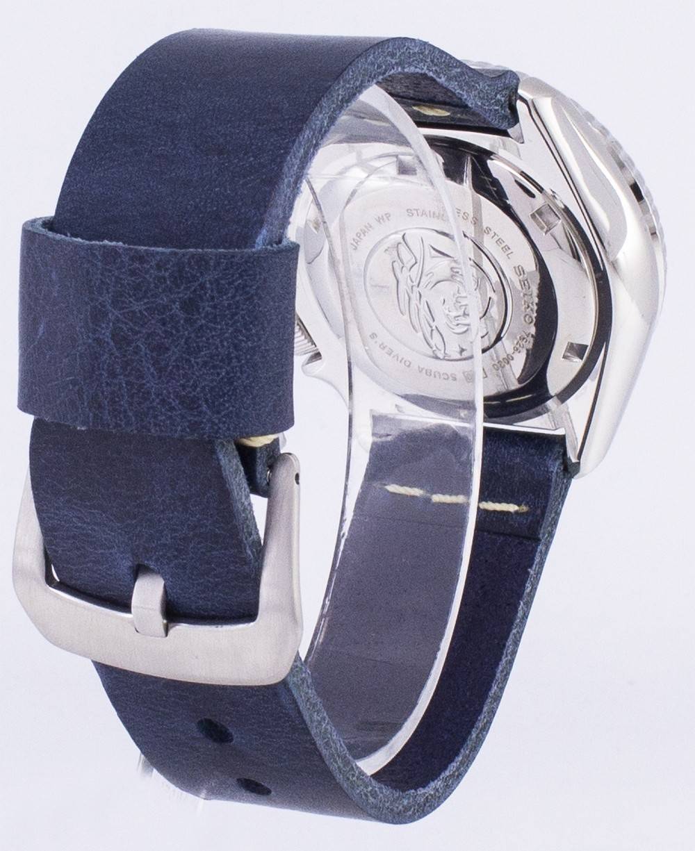 Seiko Automatic SKX011J1-var-LS15 Diver's 200M Dark Blue Leather Strap Men's Watch