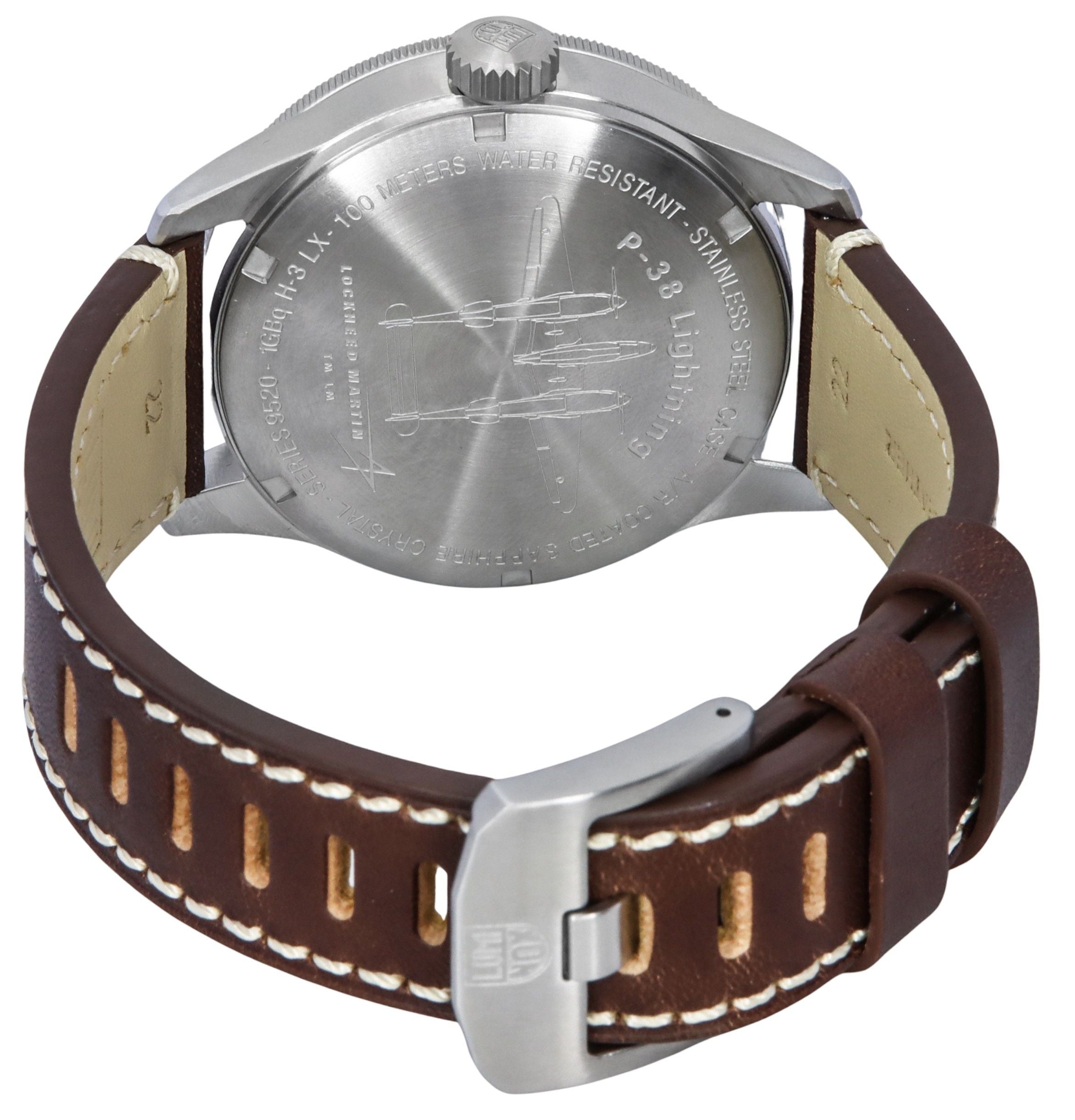 Luminox Air Pilot P-38 Lightning GMT Leather Strap Black Dial Swiss Quartz XA.9521 100M Men's Watch